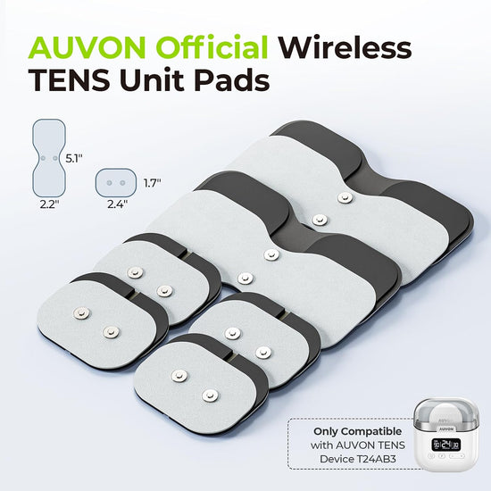 AUVON Wireless TENS Unit Electrode Pads 12 Pcs, 2 Sizes, Latex-Free Only Compatible with AUVON Wireless TENS Device TX6224, Reusable TENS Unit Replacement Pads, Premium Stickiness, White