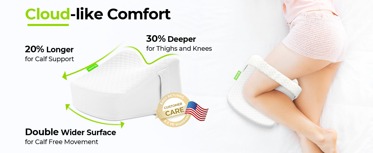 AUVON Contoured Knee Pillow for Side Sleepers Joint-developed with  Physicians, Cooling Memory Foam Between Leg Pillow with Adjustable Strap  for Spine