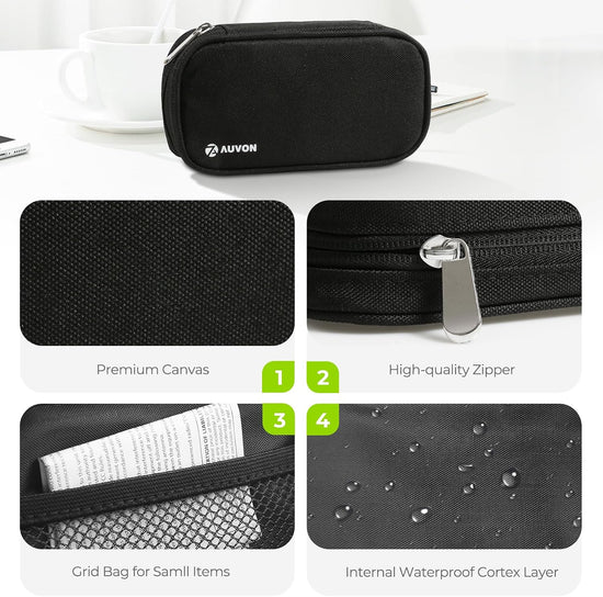 AUVON Canvas Bag Travel Pill Organizer 2 Times a Day, Large AM/PM Weekly Pill Box 7 Day Pill Case with Portable Black Zipper Cloth Bag for Holding Supplements, Vitamins and Fish Oils