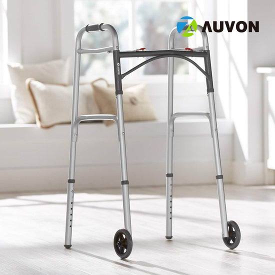 AUVON Folding Walkers with Wheels, Aluminum, 32 in to 39 in, 350 lbs Weight Capacity, 1 Count