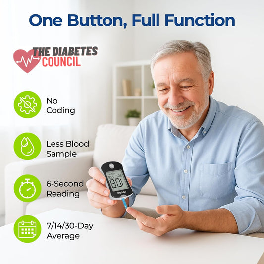 Kit medidor de glucosa en sangre AUVON, kit de prueba de azúcar en sangre de alta precisión con 50 tiras reactivas para glucómetro, 50 lancetas 30G, 1 dispositivo de punción, kit de prueba de diabetes I-QARE DS-W, no requiere codificación, tamaño de viaje