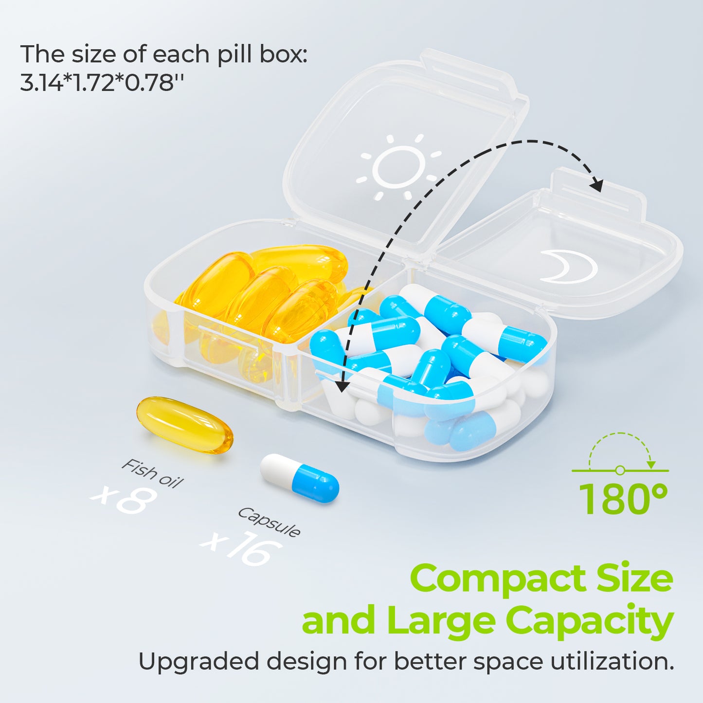 AUVON XL Weekly Pill Organizer 2 Times a Day, Pill Box 7 Day with One-side Large Opening Design for Easy Filling, White Privacy Protection AM PM Pill Case for Medication/Vitamins/Fish Oils/Supplements