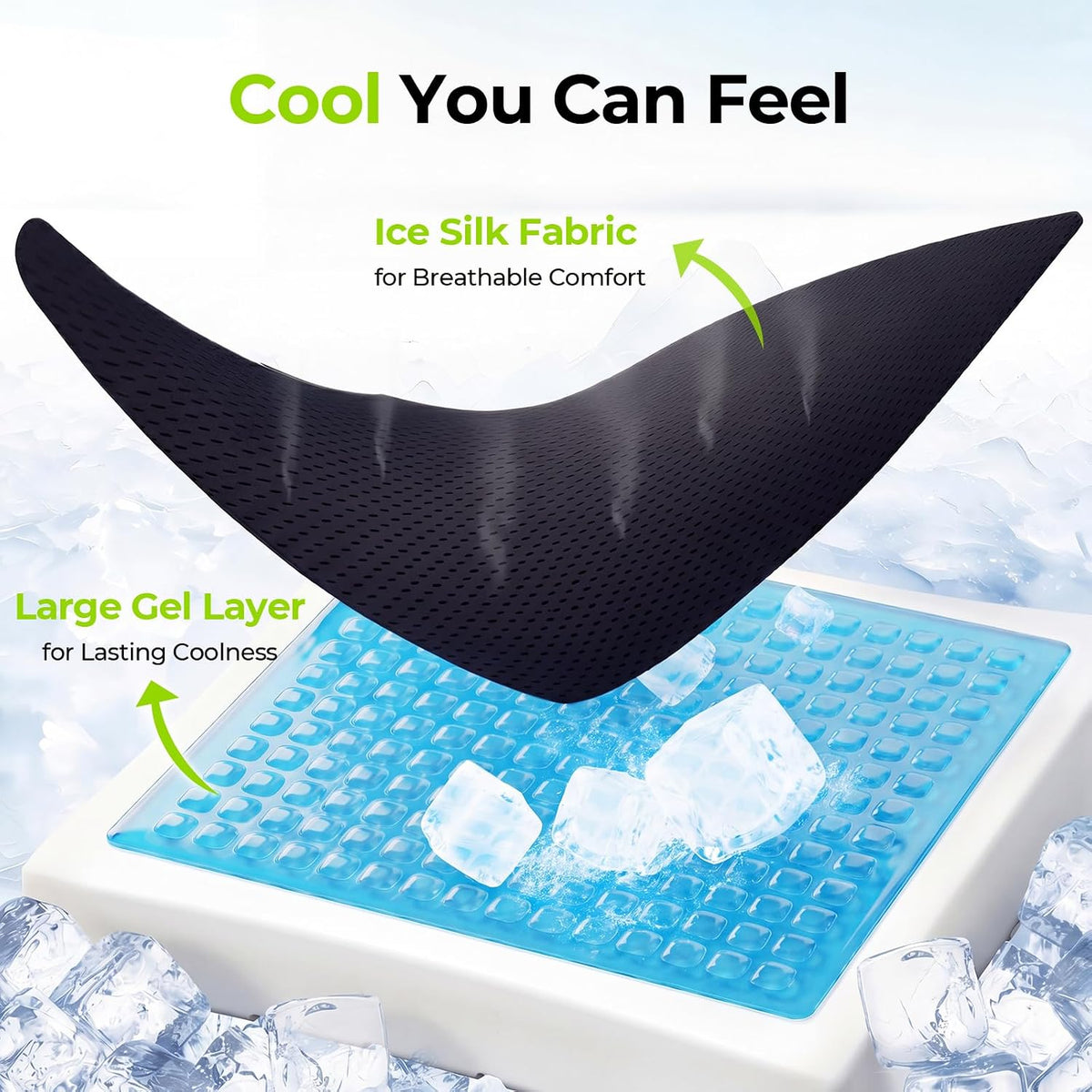 AUVON Gel Ventilation Seat Cushion with Innovation Heat Dissipation Design Supportive Memory Foam Wheelchair Cushion for Back & Tailbone Comfort, Waterproof Cover, Anti-Sore & Ulcer, Buckle Strap
