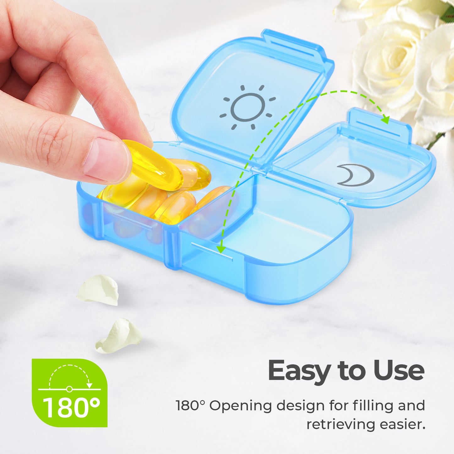 AUVON Weekly Pill Organizer 2 Times a Day with PU Leather Bag, Travel AM PM Pill Box 7 Day with One-Side Large Opening Design for Easy Filling, Portable Pill Case for Vitamins, Medication, Supplements