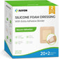 AUVON Silicone Foam Dressing with Large Adhesive Border, Wound Dressing Pads with High Absorbency, Waterproof for Wound Care & Protection Plus Cushioning, Skin-Friendly, Easy Off