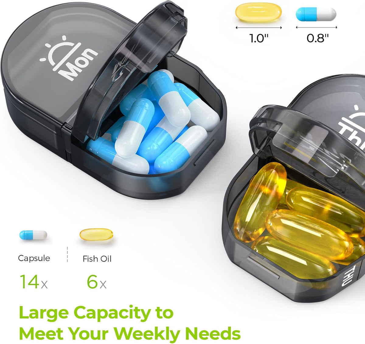 AUVON Sac en toile XL, organiseur de pilules hebdomadaire 2 fois par jour, pilulier de voyage 7 jours avec une grande ouverture latérale, pilulier matin et soir avec sac en tissu portable pour compléments, vitamines, huiles de poisson
