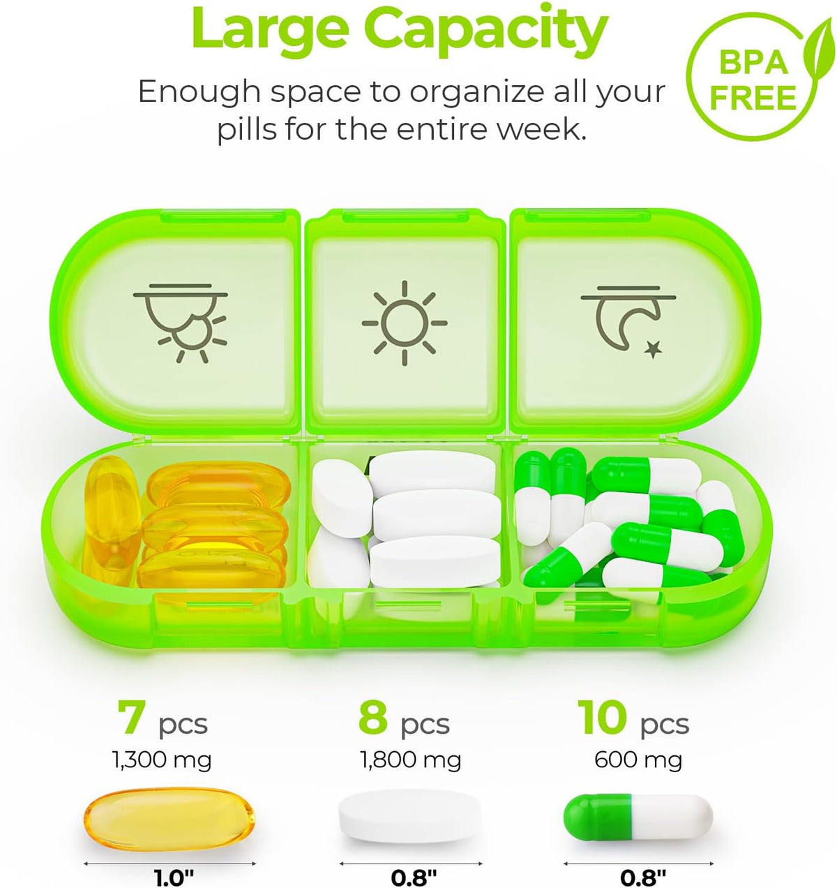 AUVON Weekly Pill Organizer 3 Times a Day, Color-Coded for Easy Tracking Large 7 Day Pill Box 3 Times a Day, Portable Pill Case for Medication, Vitamins, Fish Oil and Supplements, Dual Protection
