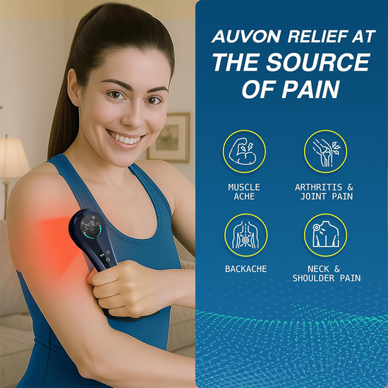 AUVON Handheld Cold Laser Therapy Device - Dual Wavelength Red Light Therapy (4x808nm & 14x650nm) for Pain Relief & Healing, Portable with Adjustable Timer and Intensity
