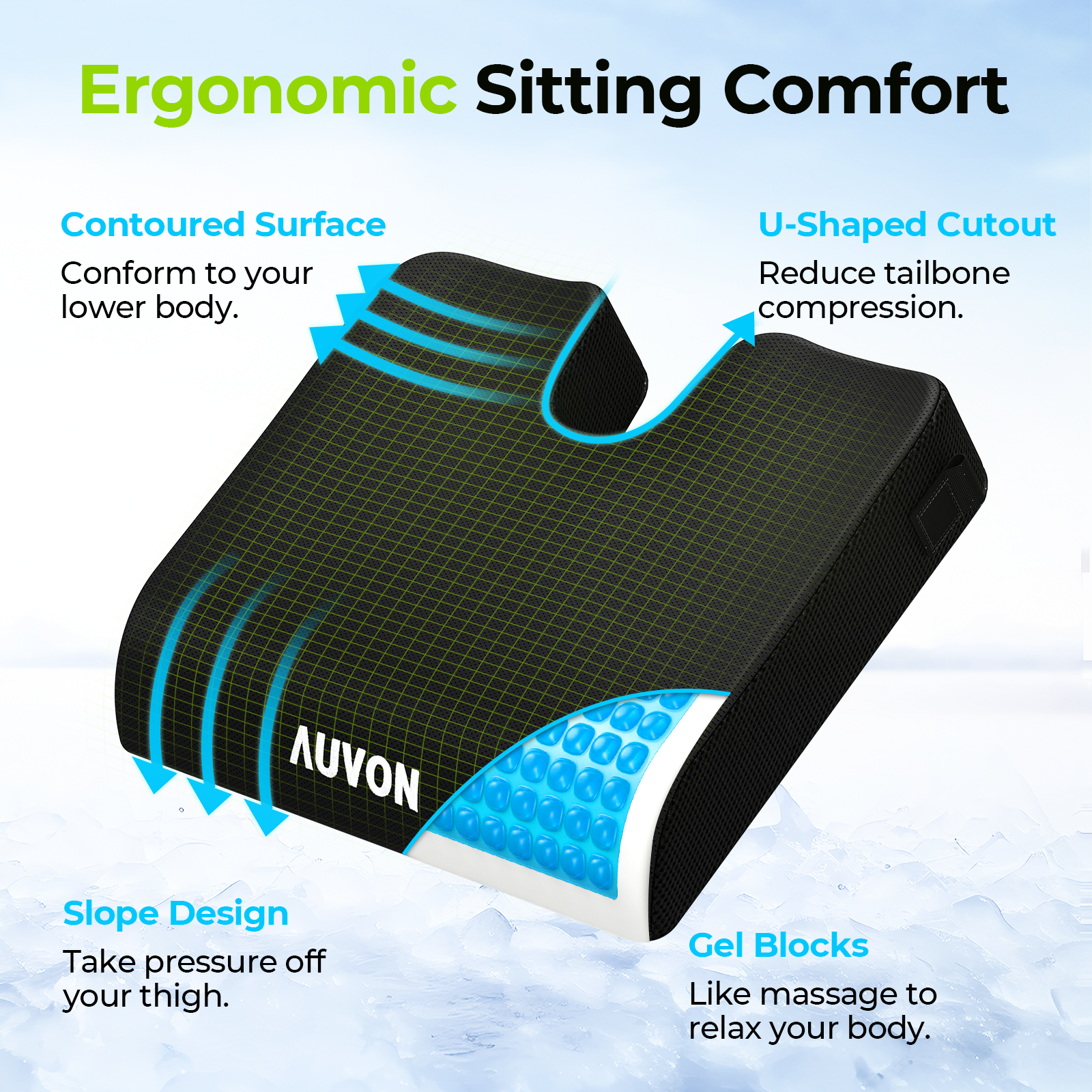 Super Large & Thick Gel Seat Cushion for Long Sitting Pressure Relief -  Non-Slip Gel Chair Cushion for Back, Sciatica, Tailbone Pain Relief - Seat