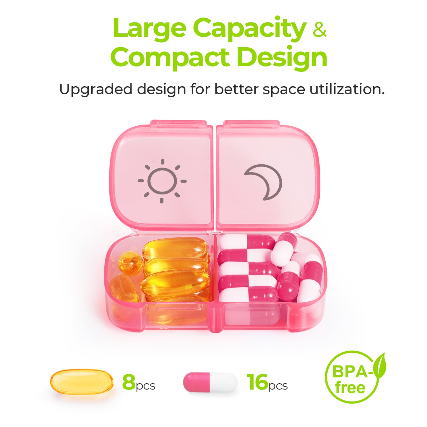 AUVON XL Weekly Pill Organizer 2 Times a Day with Large Opening for Easy Filling, AM PM Pill Box 7 Day in Rainbow Colors, Portable Travel Pill Case for Medication, Vitamins, Fish Oils, Supplements