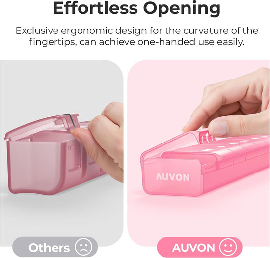 AUVON Weekly Pill Organizer with Effortless Opening Design, BPA-Free Arthritis Friendly Pill Box, Cute Pill Organizer 7 Day, Portable Pill Case for Vitamins, Supplements and Medications