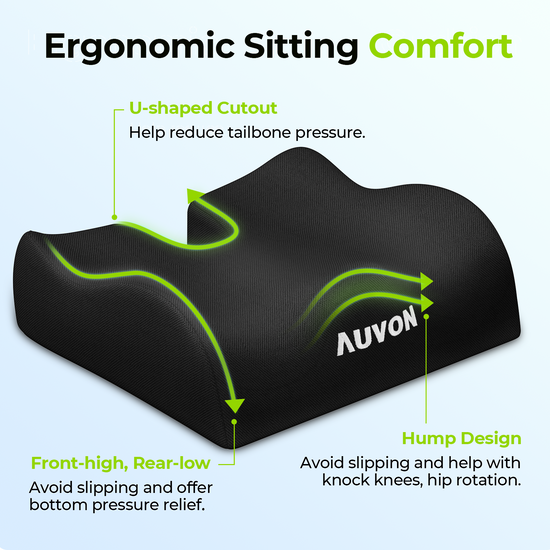 AUVON AntiSlip Wheelchair Cushions with Front High Rear Low & Hump De