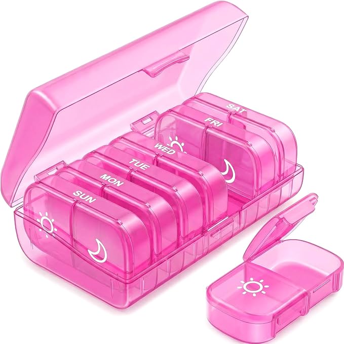 AUVON Weekly Pill Organizer 2 Times a Day, One-Side Large Opening, Easy‑Use AM PM Pill Case, XL Pill Box 7 Day, Travel Medication Organizer for Medication, Vitamins, Fish Oils, Supplements