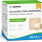 AUVON Silicone Foam Dressing with Large Adhesive Border, Wound Dressing Pads with High Absorbency, Waterproof for Wound Care & Protection Plus Cushioning, Skin-Friendly, Easy Off