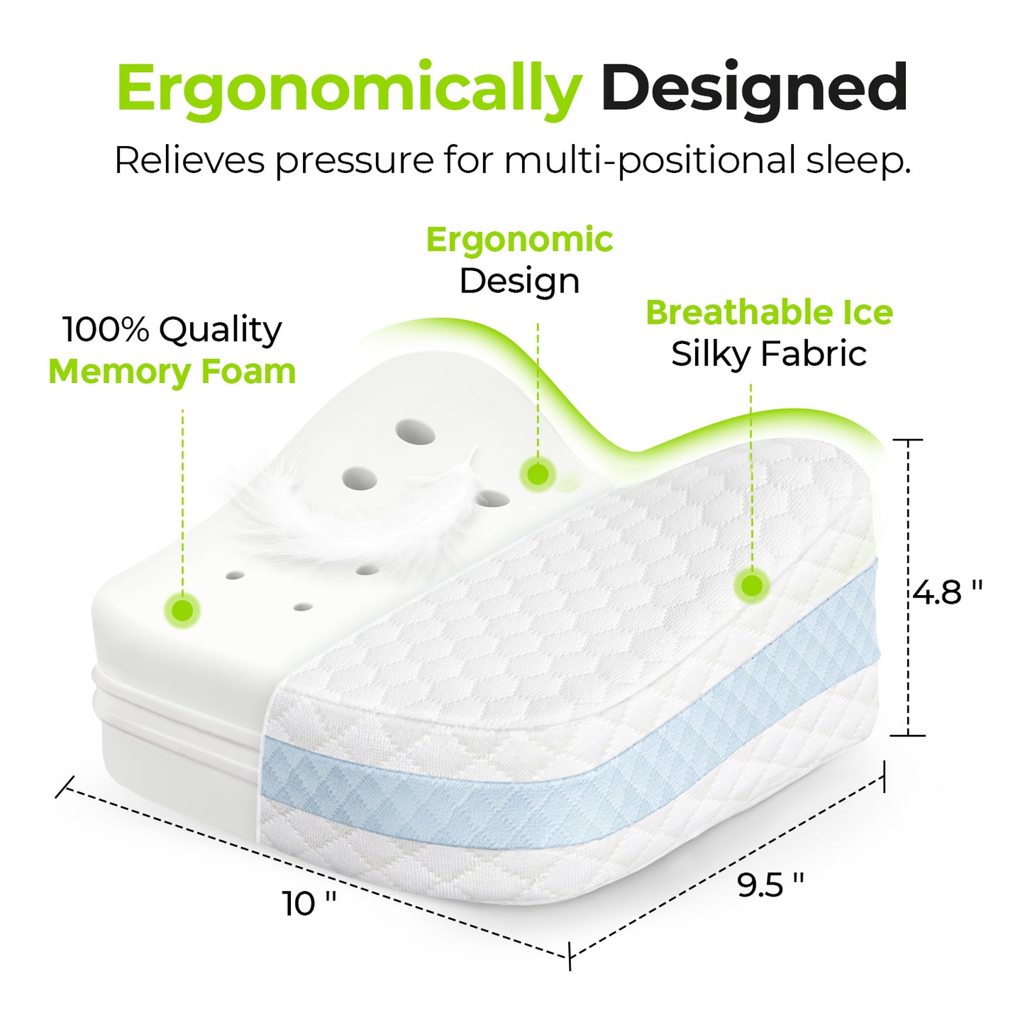 AUVON Leg & Knee Pillow for Side Sleepers with Ice Silky Fabric, Enhanced Softness & Support Memory Foam Pillow Improves Sleeping Comfort for Spine Alignment, Back, Knee Joints and Hip Pain Relief