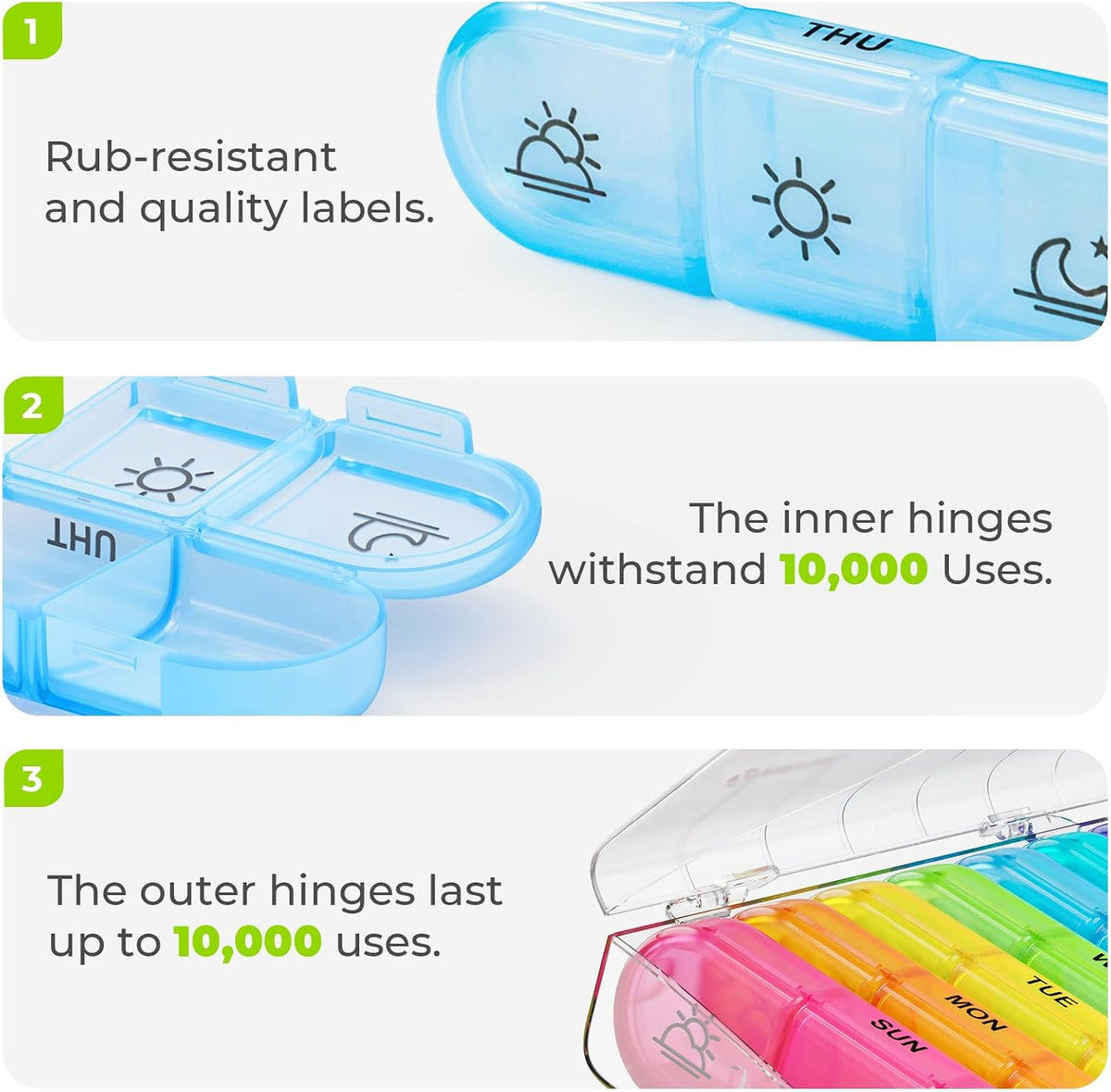 AUVON Weekly Pill Organizer 3 Times a Day, Color-Coded for Easy Tracking Large 7 Day Pill Box 3 Times a Day, Portable Pill Case for Medication, Vitamins, Fish Oil and Supplements, Dual Protection