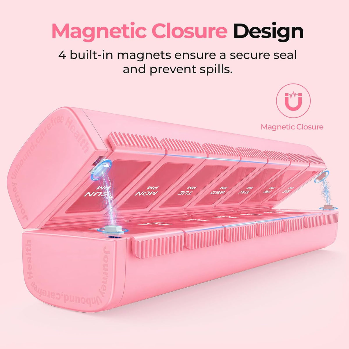 AUVON Magnetic Weekly AM PM Pill Organizer 2 Times a Day, BPA-Free Large Foldable Pill Case 7 Day with Dual Protection, User-Friendly Travel Pill Box for Medications, Fish Oils, Vitamins