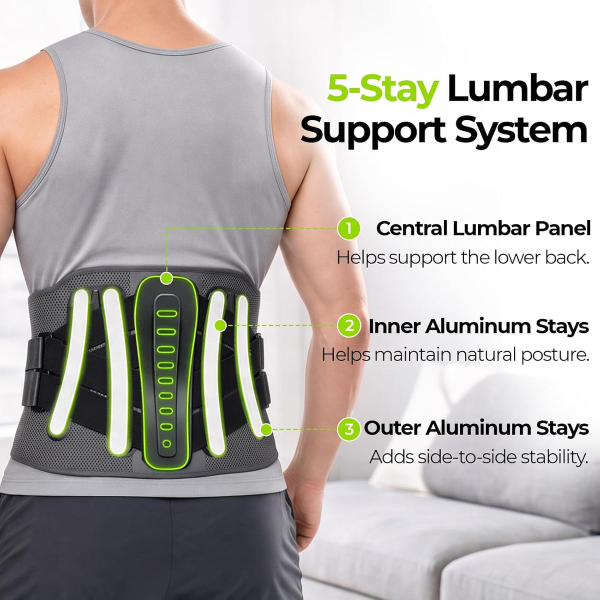 AUVON Back Brace with Removable Heating Pad for Lower Back Pain Relief 5-Stay Lumbar Support Belt for Men & Women, Adjustable Back Support Brace for Sciatica, Herniated Disc, Work & Heavy Lifting