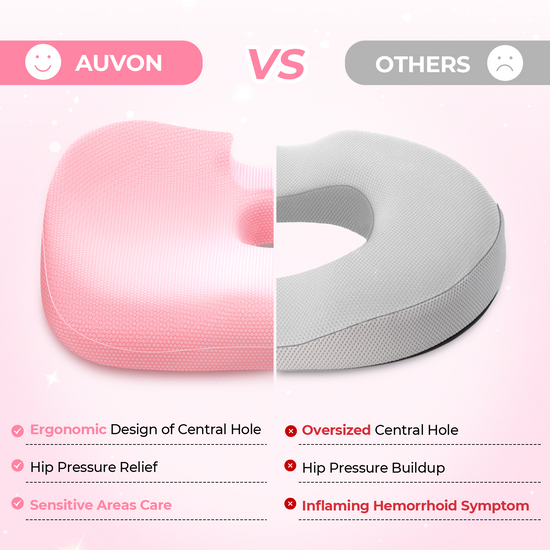 AUVON Stylish Pink Donut Pillow Hemorrhoids Scientific Center Hole & U-Shaped Cutout, Butt Pillow for Back & Tailbone Pain Relief, Seat Cushion for Postpartum Pregnancy & After Surgery Sitting Relief