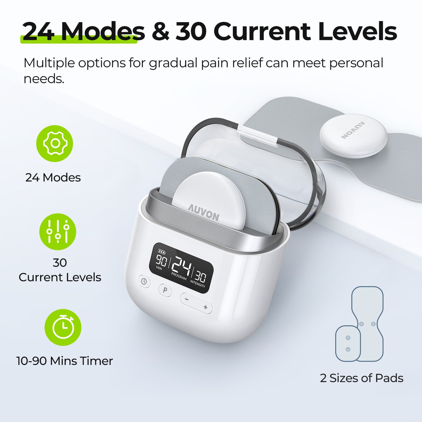 AUVON Wireless 24 Modes TENS Unit Muscle Stimulator for Pain Relief, Smart Rechargeable TENS Machine with Dual Size 6 TENS Pads for Physical Therapy, Pocket-Size TENS Device for Shoulder & Back Pain