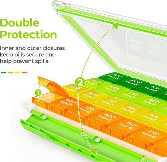 AUVON Moisture-Proof Monthly Pill Organizer, 28-Day Compartments Pill Box Case with Removable 4 Weeks Medication Organizer Rows for Fish Oils, Vitamins, Supplements, Medications, BPA-Free