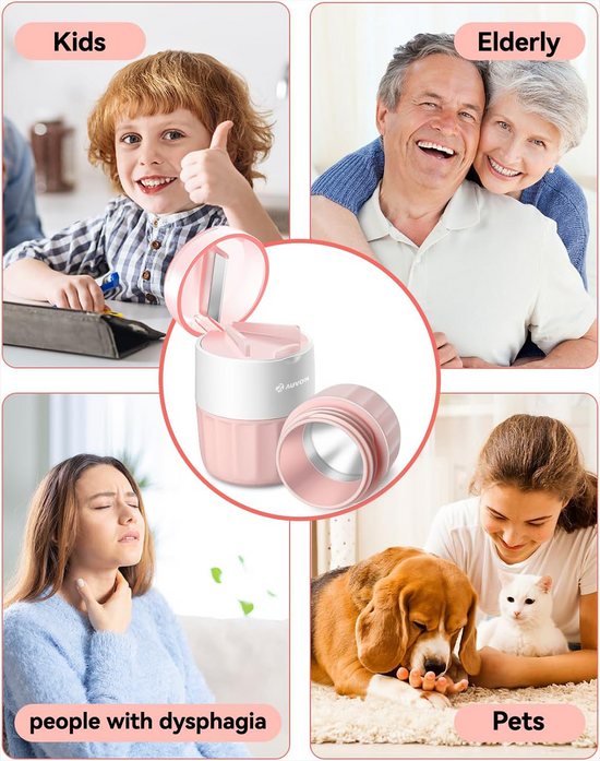 AUVON 3-in-1 Pill Crusher and Cutter – Creates Fine Powder with Stainless Steel Grinding Pestle, Portable Design for Elderly and Pets