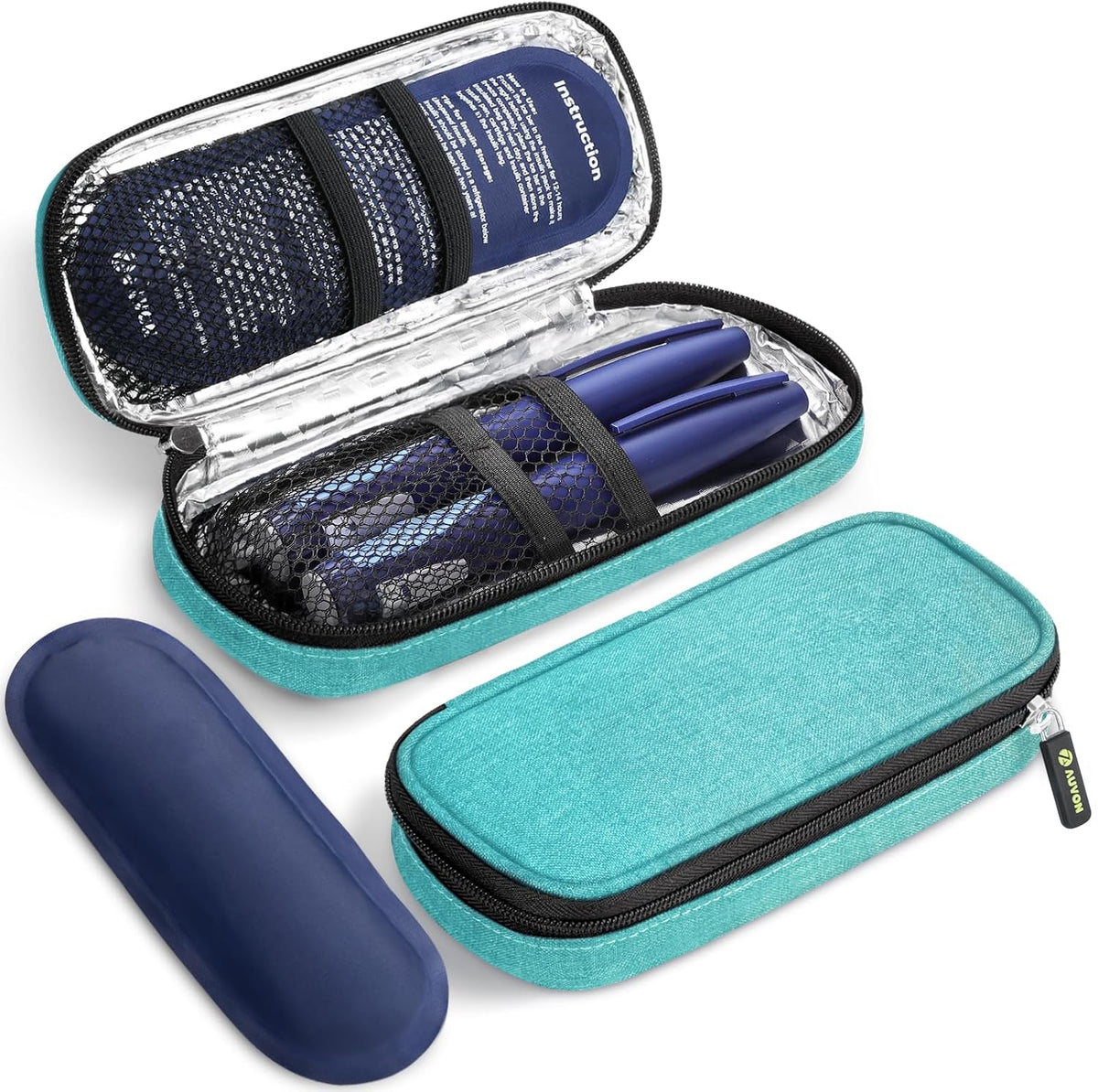 AUVON Étui de Voyage Réfrigérant pour Stylo à Insuline, avec 2 Packs de Glace de 90 g Approuvés par la TSA, Sac Isotherme en Cuir pour Médicaments Diabétiques, Étui Compact pour Stylos à Insuline et Autres Fournitures