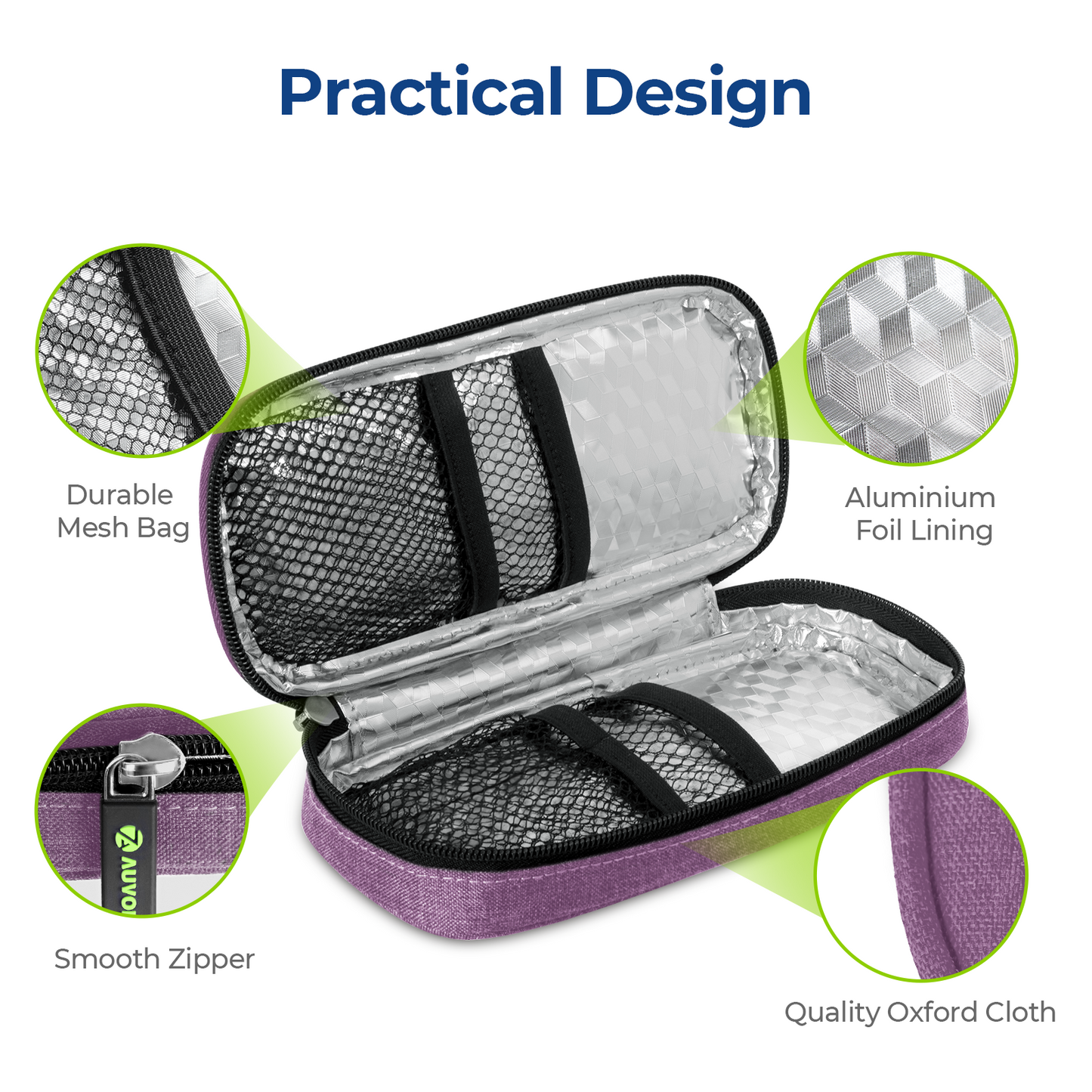 AUVON Insulin Pen Cooler Travel Case with 2 * 90g TSA Approved Ice Packs, Diabetic Medication Insulated Cooling Bag for Insulin Pens and Diabetic Supplies Storage, Compact for Daily Life and Trips