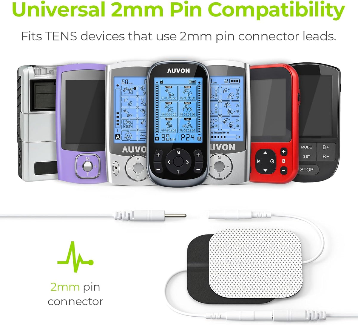 AUVON TENS Unit Pads Electrode Patches 20 Pcs, Upgraded Self-Stick, 2"x2" Skin-Friendly Electrode Pads, 45 Uses, Medical Grade Electrodes for Electrotherapy, FDA 510(k) Cleared