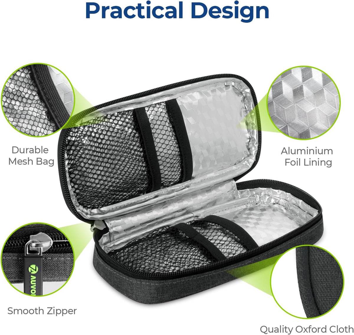 AUVON Étui de Voyage Réfrigérant pour Stylo à Insuline, avec 2 Packs de Glace de 90 g Approuvés par la TSA, Sac Isotherme en Cuir pour Médicaments Diabétiques, Étui Compact pour Stylos à Insuline et Autres Fournitures