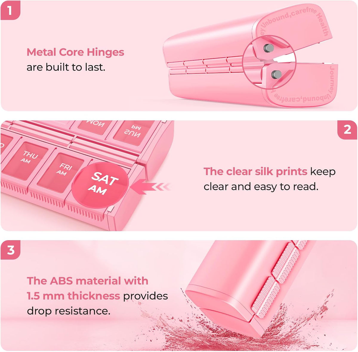 AUVON Magnetic Weekly AM PM Pill Organizer 2 Times a Day, BPA-Free Large Foldable Pill Case 7 Day with Dual Protection, User-Friendly Travel Pill Box for Medications, Fish Oils, Vitamins