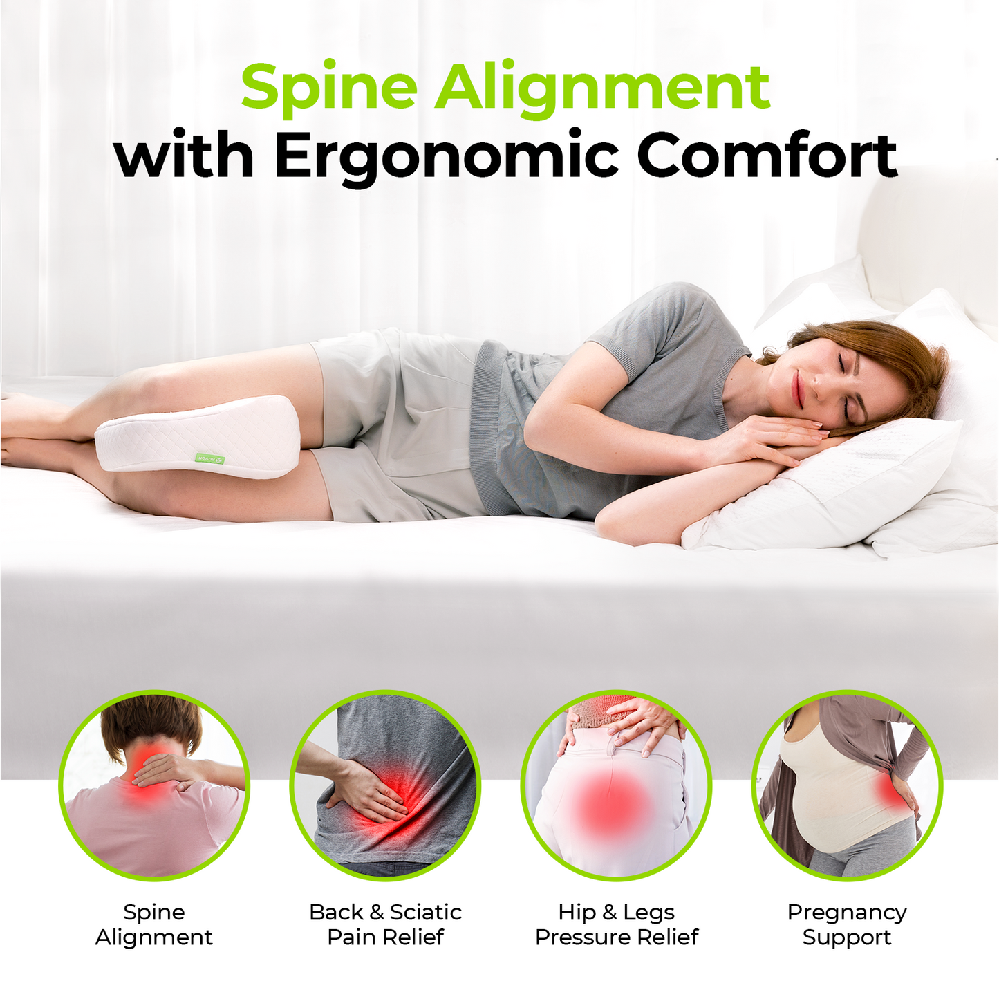 AUVON Cooling Leg & Knee Foam Support Pillow with Ice Silky Fabric, Enhanced Support Memory Foam Hip Pillow for Side Sleepers to Spine Alignment, Relieve Back Pain, Knee Joints & Sciatica Pain