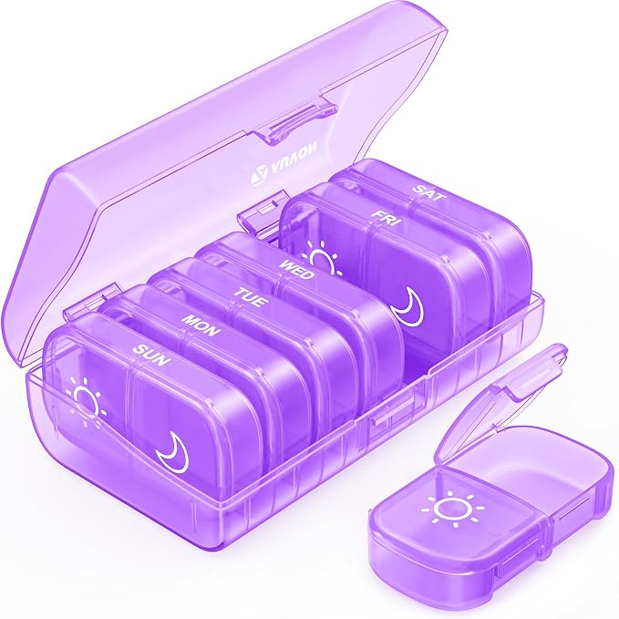 AUVON Weekly Pill Organizer 2 Times a Day, One-Side Large Opening, Easy‑Use AM PM Pill Case, XL Pill Box 7 Day, Travel Medication Organizer for Medication, Vitamins, Fish Oils, Supplements