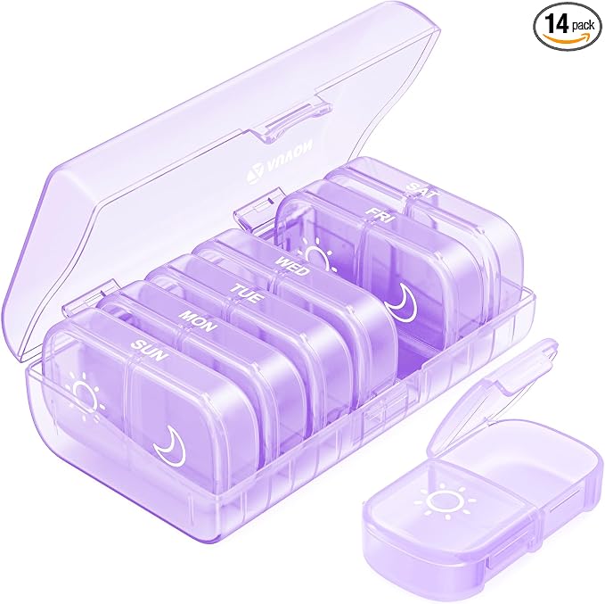 AUVON Weekly Pill Organizer 2 Times a Day, One-Side Large Opening, Easy‑Use AM PM Pill Case, XL Pill Box 7 Day, Travel Medication Organizer for Medication, Vitamins, Fish Oils, Supplements