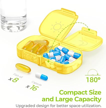 AUVON XL Weekly Pill Organizer 2 Times a Day, Pill Box 7 Day with One-Side Large Opening Design for Easy Filling, Yellow AM PM Pill Case for Medication/Vitamins/Fish Oils/Supplements