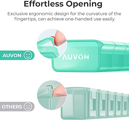 AUVON Weekly Pill Organizer with Effortless Opening Design, Arthritis Friendly Pill Box, BPA-Free Pill Organizer 7 Day, Cute & Portable Pill Case for Vitamins, Supplements and Medications