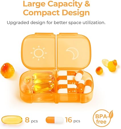 AUVON XL Weekly Pill Organizer 2 Times a Day, AM PM Pill Box 7 Day with One-Side Large Opening Design for Easy Filling, Portable Travel Pill Case for Medication, Vitamins, Fish Oils, Supplements