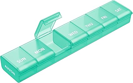 AUVON Weekly Pill Organizer with Effortless Opening Design, Arthritis Friendly Pill Box, BPA-Free Pill Organizer 7 Day, Cute & Portable Pill Case for Vitamins, Supplements and Medications