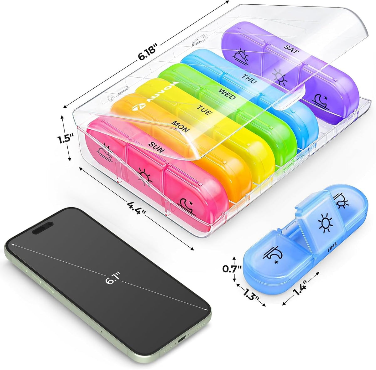 AUVON Weekly Pill Organizer 3 Times a Day, Color-Coded for Easy Tracking Large 7 Day Pill Box 3 Times a Day, Portable Pill Case for Medication, Vitamins, Fish Oil and Supplements, Dual Protection