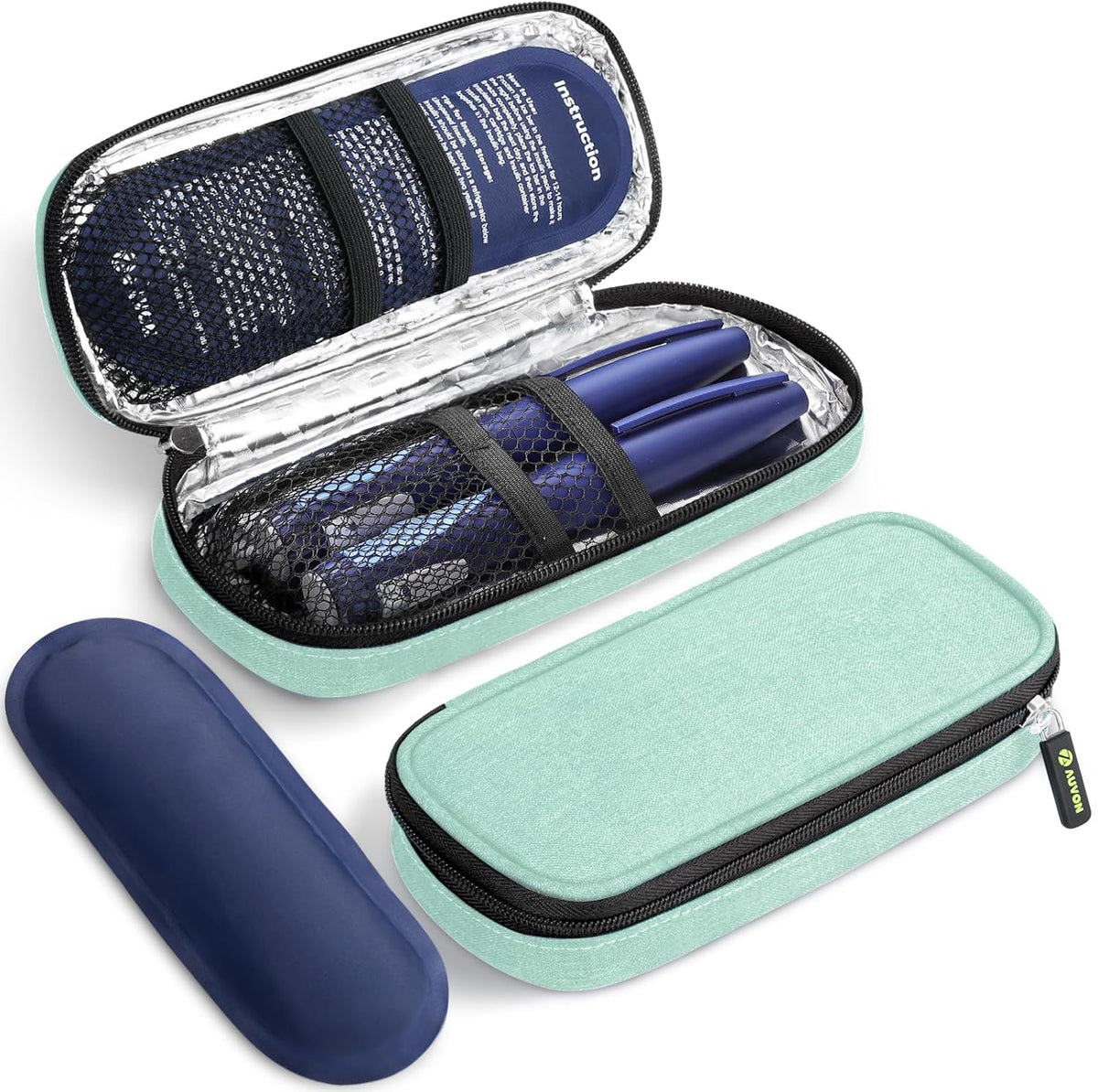 AUVON Étui de Voyage Réfrigérant pour Stylo à Insuline, avec 2 Packs de Glace de 90 g Approuvés par la TSA, Sac Isotherme en Cuir pour Médicaments Diabétiques, Étui Compact pour Stylos à Insuline et Autres Fournitures