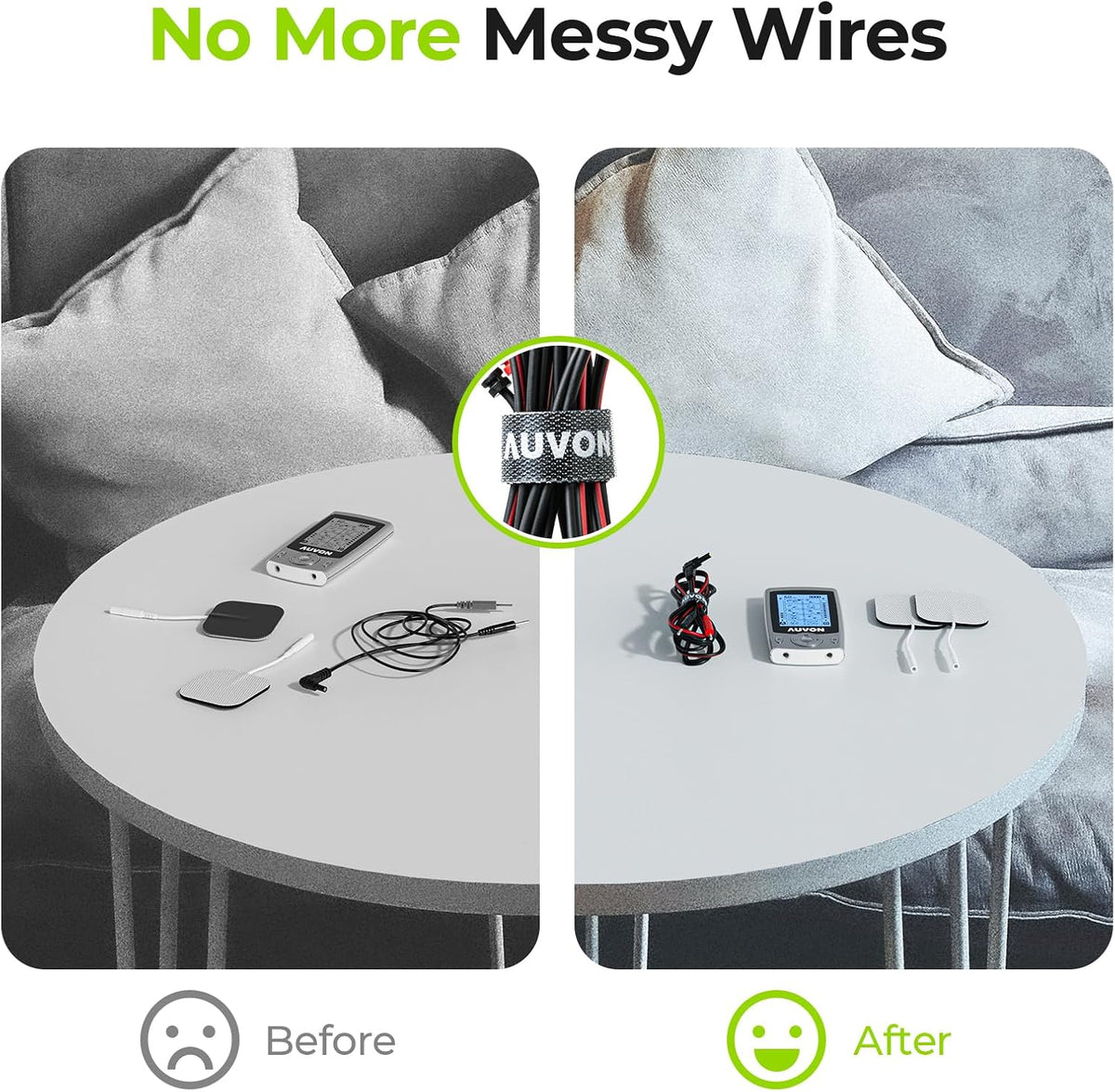 AUVON Premium TENS Unit Electrode Lead Wires for 2mm Pin TENS Pads, 2 Pack Soft TPE Material with 40,000+ Bends, Lead Wires Compatible with Most TENS Unit Muscle Stimulators with 2.35mm Plugs
