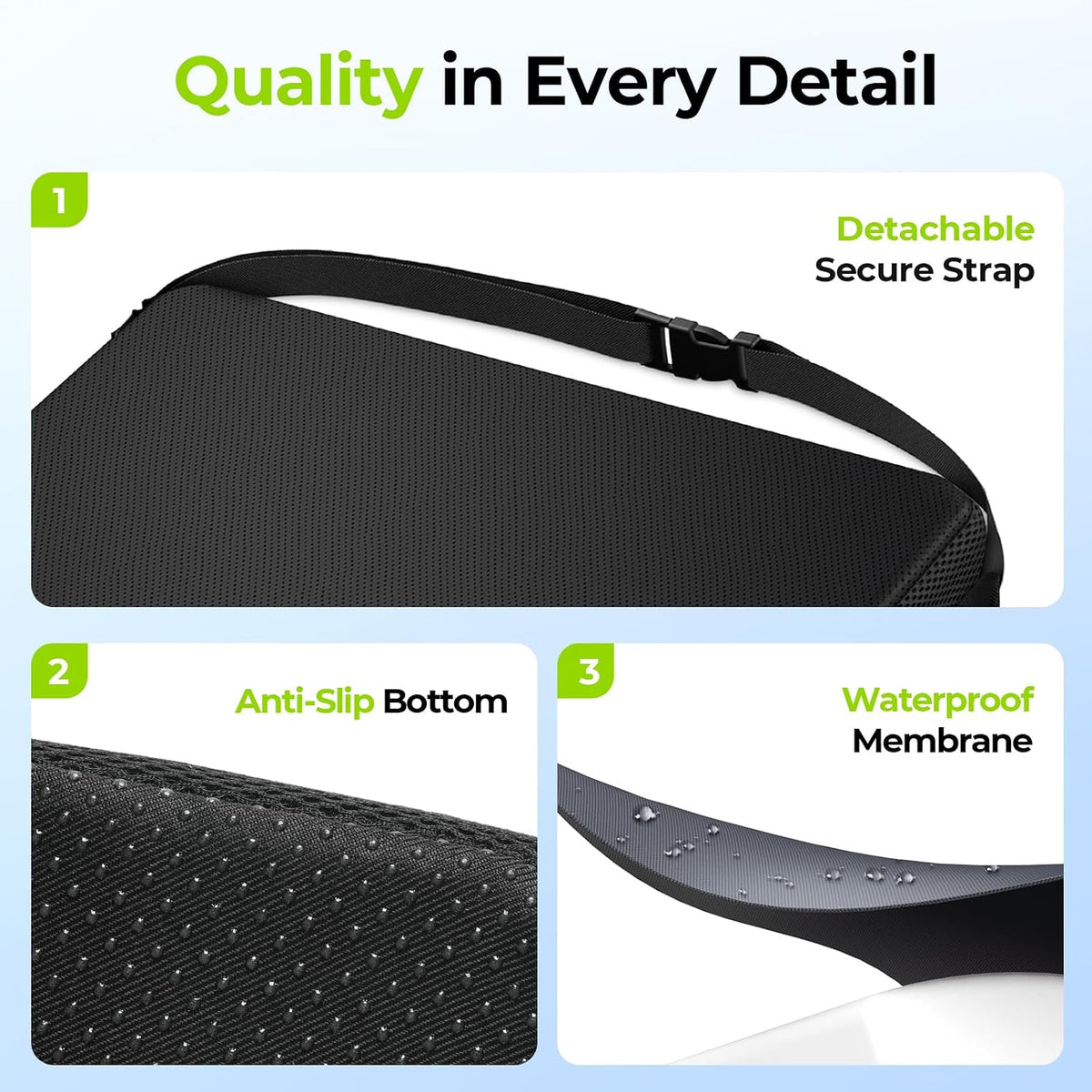 AUVON Gel Ventilation Seat Cushion with Innovation Heat Dissipation Design Supportive Memory Foam Wheelchair Cushion for Back & Tailbone Comfort, Waterproof Cover, Anti-Sore & Ulcer, Buckle Strap