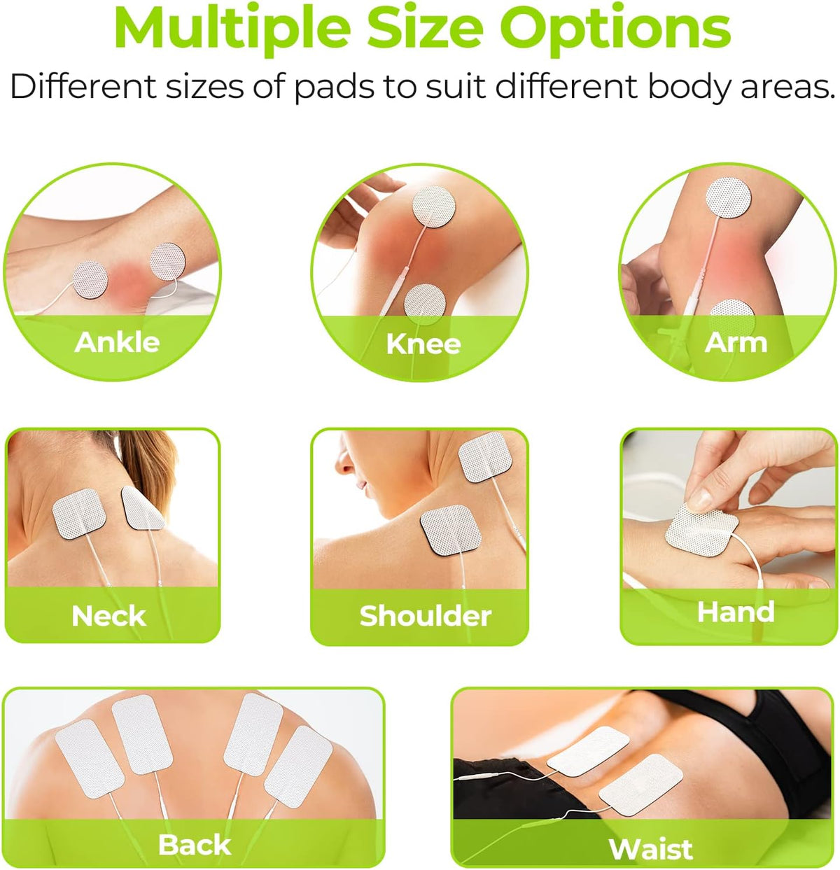 AUVON TENS Unit Replacement Pads Combination Set, 20 Packs Multiple Sizes Electrodes for TENS Unit, Reusable and Latex Free Pigtail TENS Pads for Multiple Pain Relief, 2mm Connector