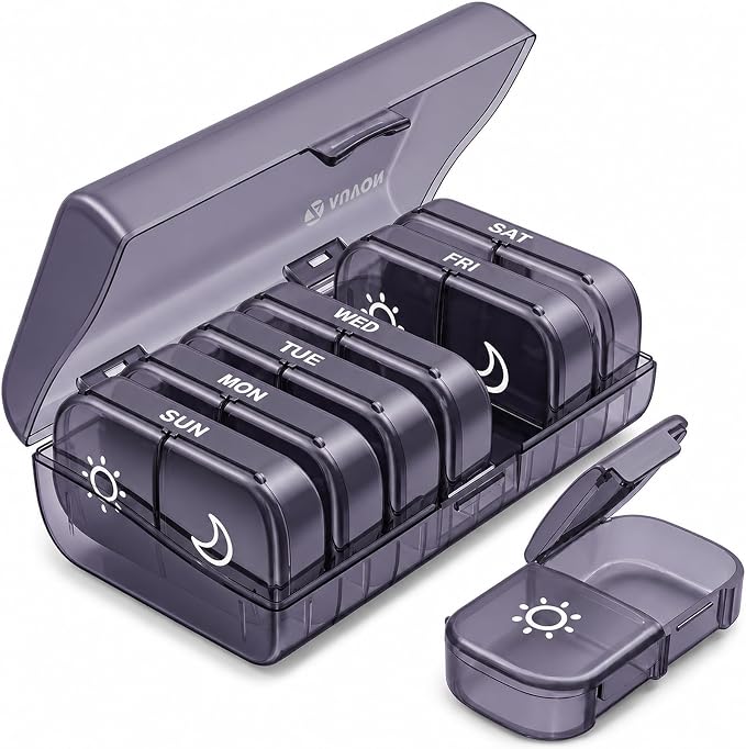 AUVON Weekly Pill Organizer 2 Times a Day, One-Side Large Opening, Easy‑Use AM PM Pill Case, XL Pill Box 7 Day, Travel Medication Organizer for Medication, Vitamins, Fish Oils, Supplements