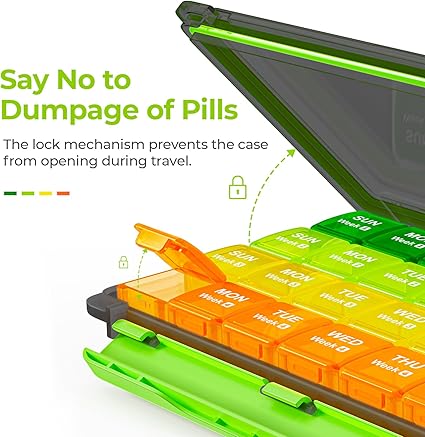 AUVON Monthly Pill Organizer Moistureproof, Large 28 Days Pill Case with Removable 4 Weeks Pill Box Rows, Travel-Friendly Pill Container for Fish Oils, Vitamins, Supplements and Medications