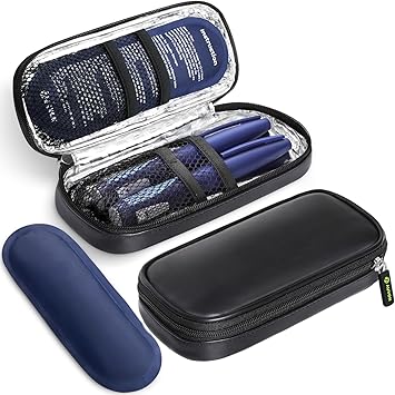 AUVON Style Insulin Pen Cooler Travel Case with 2 * 90g TSA Approved Ice Packs, Leather Diabetic Medication Insulated Cooling Bag, Compact Insulin Case for Insulin Pens & Other Supplies Storage