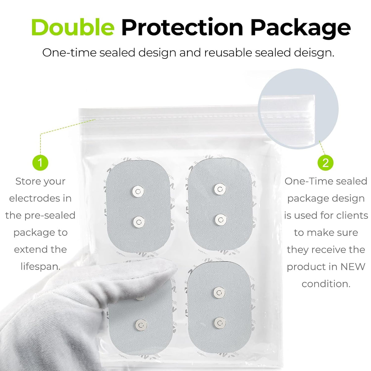 AUVON Wireless TENS Unit Electrode Pads 12 Pcs, 2 Sizes, Latex-Free Only Compatible with AUVON Wireless TENS Device TX6224, Reusable TENS Unit Replacement Pads, Premium Stickiness, White