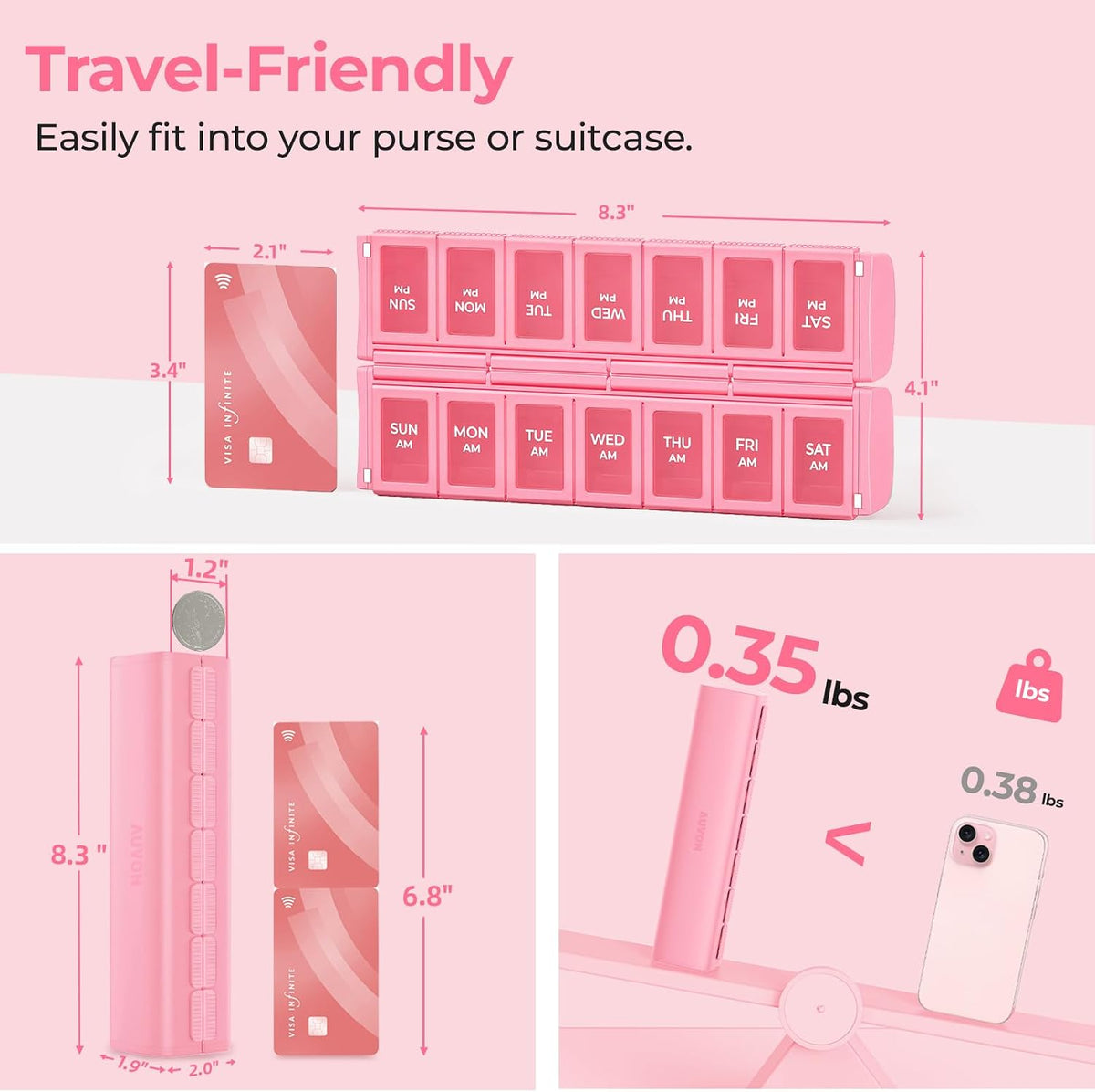 AUVON Magnetic Weekly AM PM Pill Organizer 2 Times a Day, BPA-Free Large Foldable Pill Case 7 Day with Dual Protection, User-Friendly Travel Pill Box for Medications, Fish Oils, Vitamins