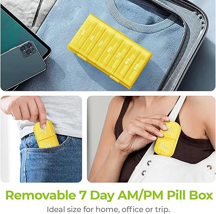 AUVON XL Weekly Pill Organizer 2 Times a Day, Pill Box 7 Day with One-Side Large Opening Design for Easy Filling, Yellow AM PM Pill Case for Medication/Vitamins/Fish Oils/Supplements