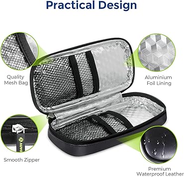 AUVON Style Insulin Pen Cooler Travel Case with 2 * 90g TSA Approved Ice Packs, Leather Diabetic Medication Insulated Cooling Bag, Compact Insulin Case for Insulin Pens & Other Supplies Storage